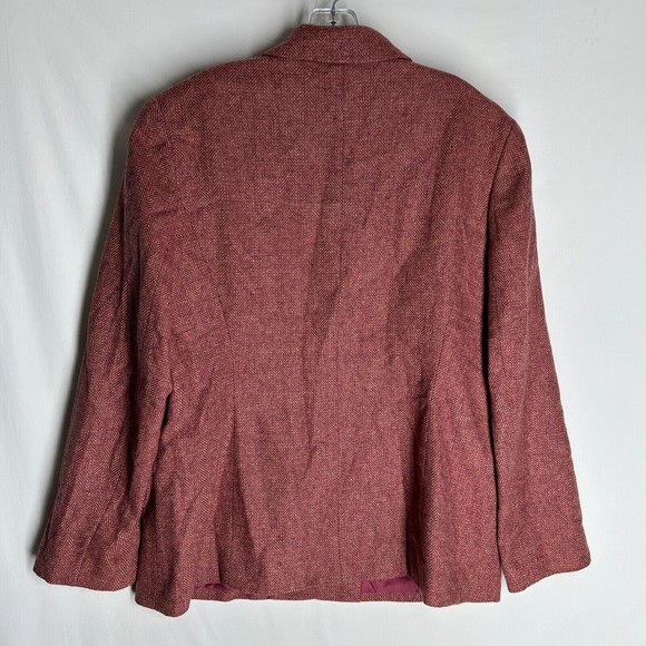LANDS' END Womens Wool Tweed Jacket Herringbone Button Front Long Sleeve Pink 14 - Picture 3 of 8